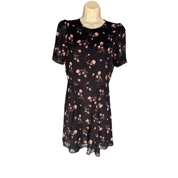 Reformation Size 6 Floral Print Gracie Ruched Sleeve Crepe Skater Mini Dress - Picture 4 of 16